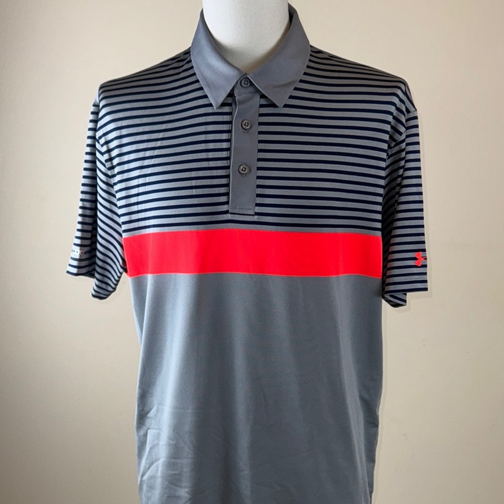 Under Armour Grey Navy Red Striped Performance Polo